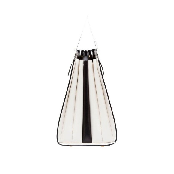 Prada Saffiano City Leather White Bag Black Trim Bibliothèque Tote Bag - Picture 9 of 10